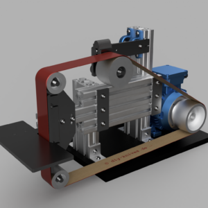 Eigenbau Bandschleifmaschine für 50x1500mm Schleifbänder zum Messermachen. Gebaut aus Alu-Profilen, ohne Schweißen.