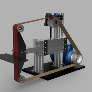 Eigenbau einer Bandschleifmaschine für 50x2000. Gebaut aus Alu-Profilen, ohne Schweißen.