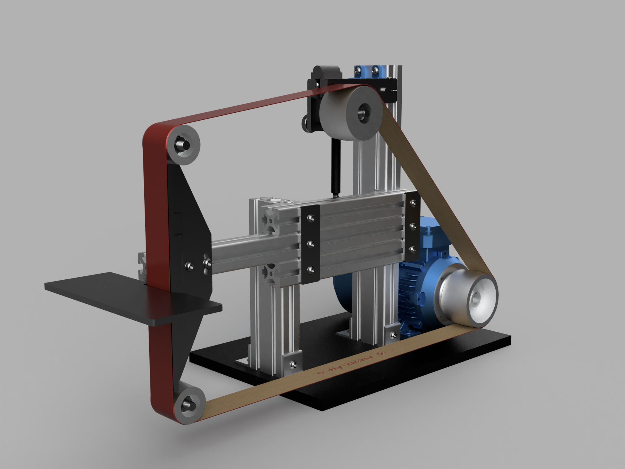 Eigenbau einer Bandschleifmaschine für 50x2000. Gebaut aus Alu-Profilen, ohne Schweißen.